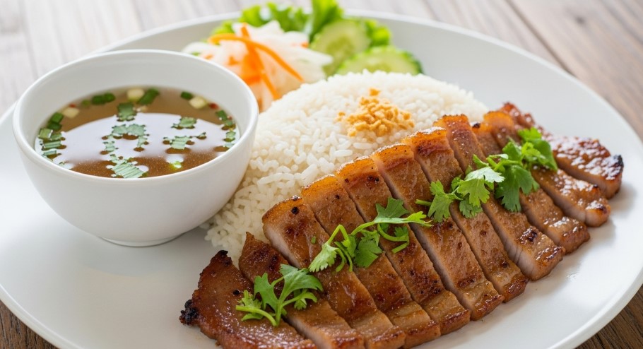 Cambodian Bai Sach Chrouk on a plate